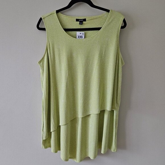 Alfani Top Women's Plus Size 0X US12 Neon Green Mayan Circle Asymmetrical Boho - Picture 13 of 13